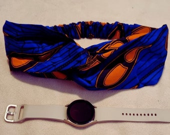 African Print Headband, Blue and Orange wax print hair accessories,  Afrocentric outdoor Headband. Ankara and Kente hair Accessories.