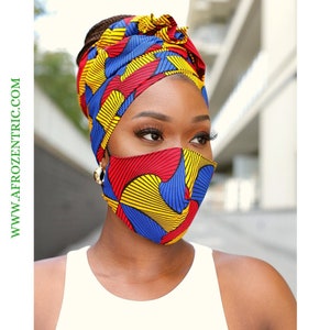 African Print:  Royal Blue and Red Ankara Head Wrap Set