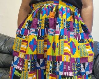 African Print: Purple Kente  Premium Maxi Skirts, thigh split skirt, Purple Kente Cloth