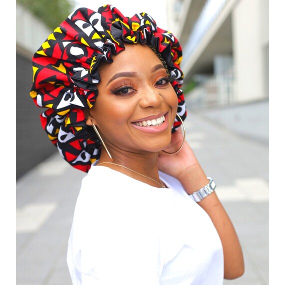 Premium African Print Red Ankara Hair Bonnets Etsy