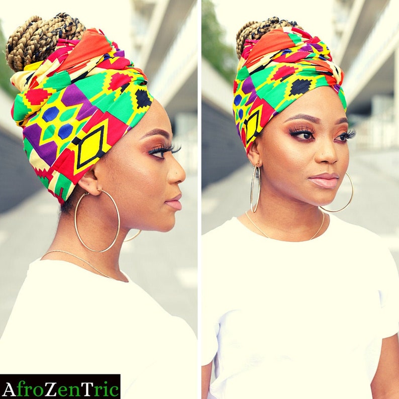 Kente Print: Kente Cloth, African Print Head Wraps Head Wrap Set