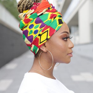 Kente Print: Kente Cloth, African Print Head Wraps Head Wrap