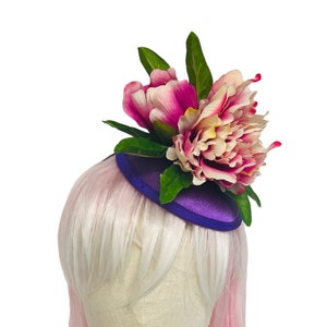 Beautiful purple and pink peony silk flower headband fascinator
