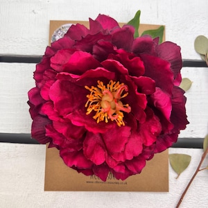 Beautiful wine burgandy red peony hair flower hair clip crocodile alligator claw