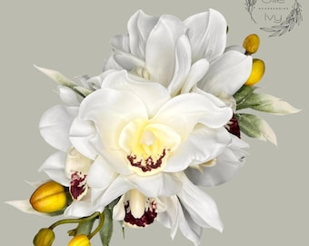 Large ivory white orchid luxury bridal Floral comb