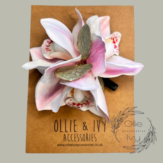 Pin Up Large Orchid Flower Crocodile Clip Light Pink hair flower.