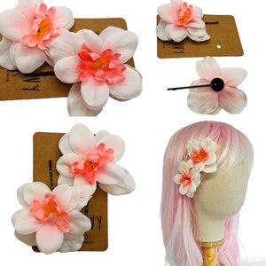 Bridesmaid flower girl wedding bridal Flower hair clip. Hair flowers. Pretty petal white & pink flower hair pins. X2, Gift