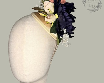 Arabella Blue Peony luxury Floral Fascinator