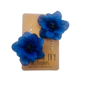 Pretty navy blue flower hair pins. X2, Bobby Pins, Hair grips, Summer hair