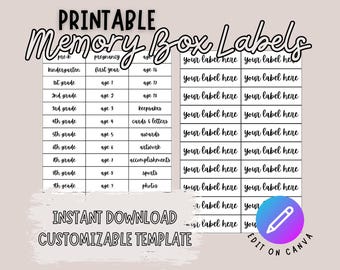 Memory Box Labels, druckbare Erinnerungsdateiordner-Einlagen (Canva-Vorlage)