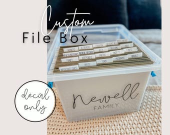 Custom File Box Decal, Family Name Vinyl Label
