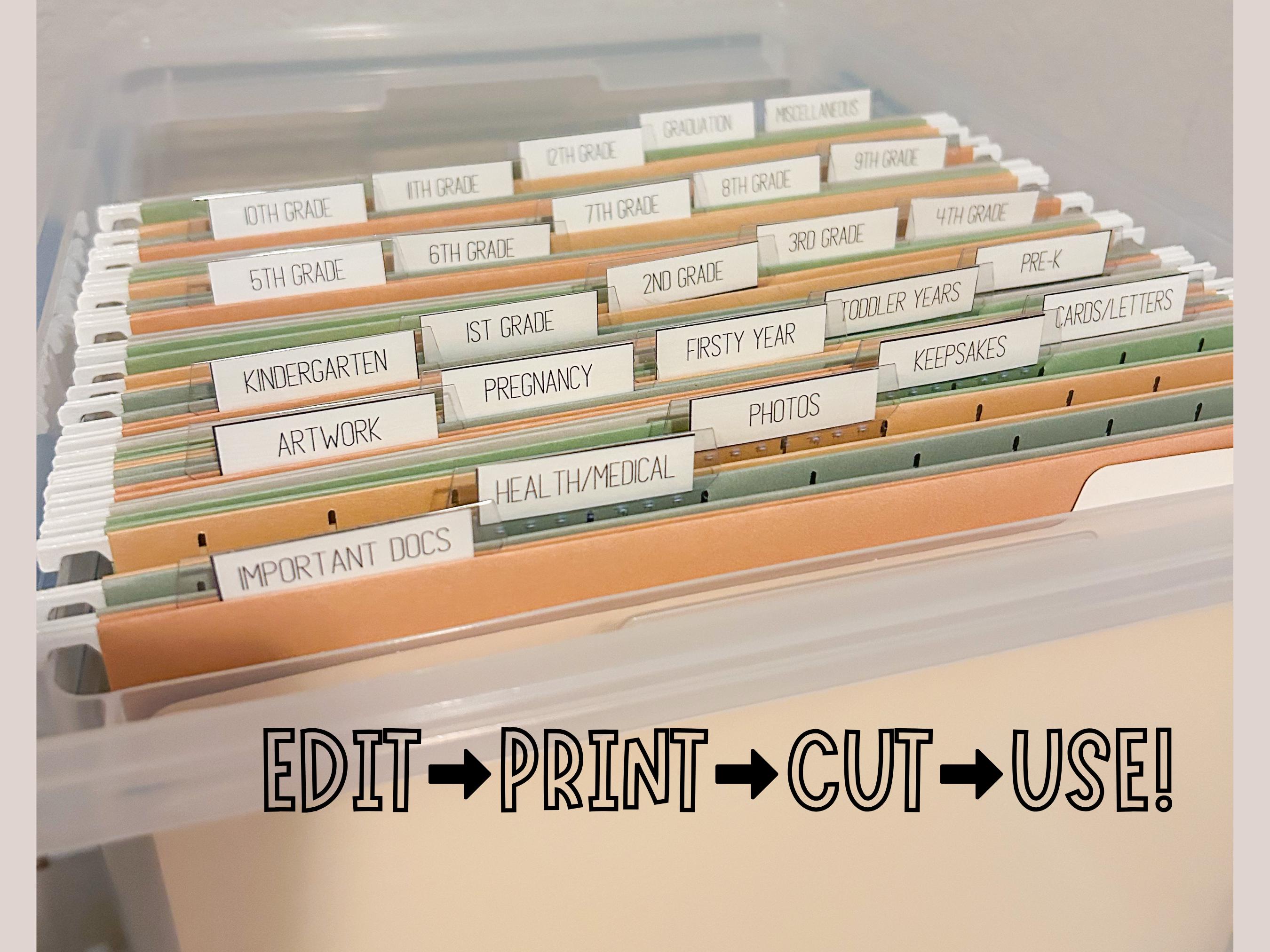 Printable Memory Box Labels, Customizable File Folder Inserts (canva ...