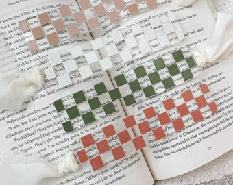 Checkered Acrylic Bookmark with Chiffon Tassel