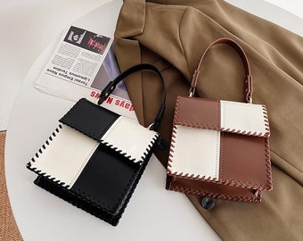 Crossbody Bag Craft Kit. Color Block PU Leather Bag DIY Kit. Checkerboard grid