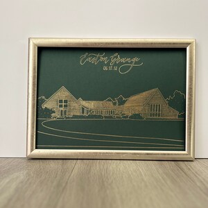 Personalisierte Easton Grange Foiled Venue Illustration | Suffolk Hochzeitsort Illustration | Maßgeschneiderte Weihnachtsgeschenke | Jubiläumsgeschenk
