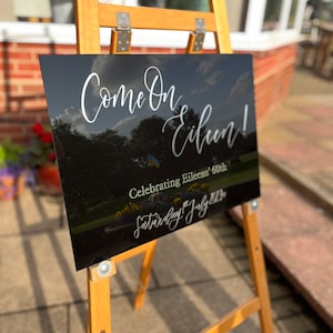 Black Acrylic Event Sign | Custom Welcome Sign | Personalised Birthday Wedding Sign | Black Perspex Sign | Black and Silver Sign | A2 Sign