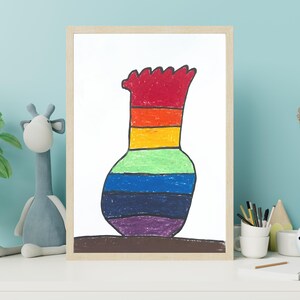 Handmade Rainbow Pottery Drawing, Rainbow Vase Artwork, Unique Home Decor