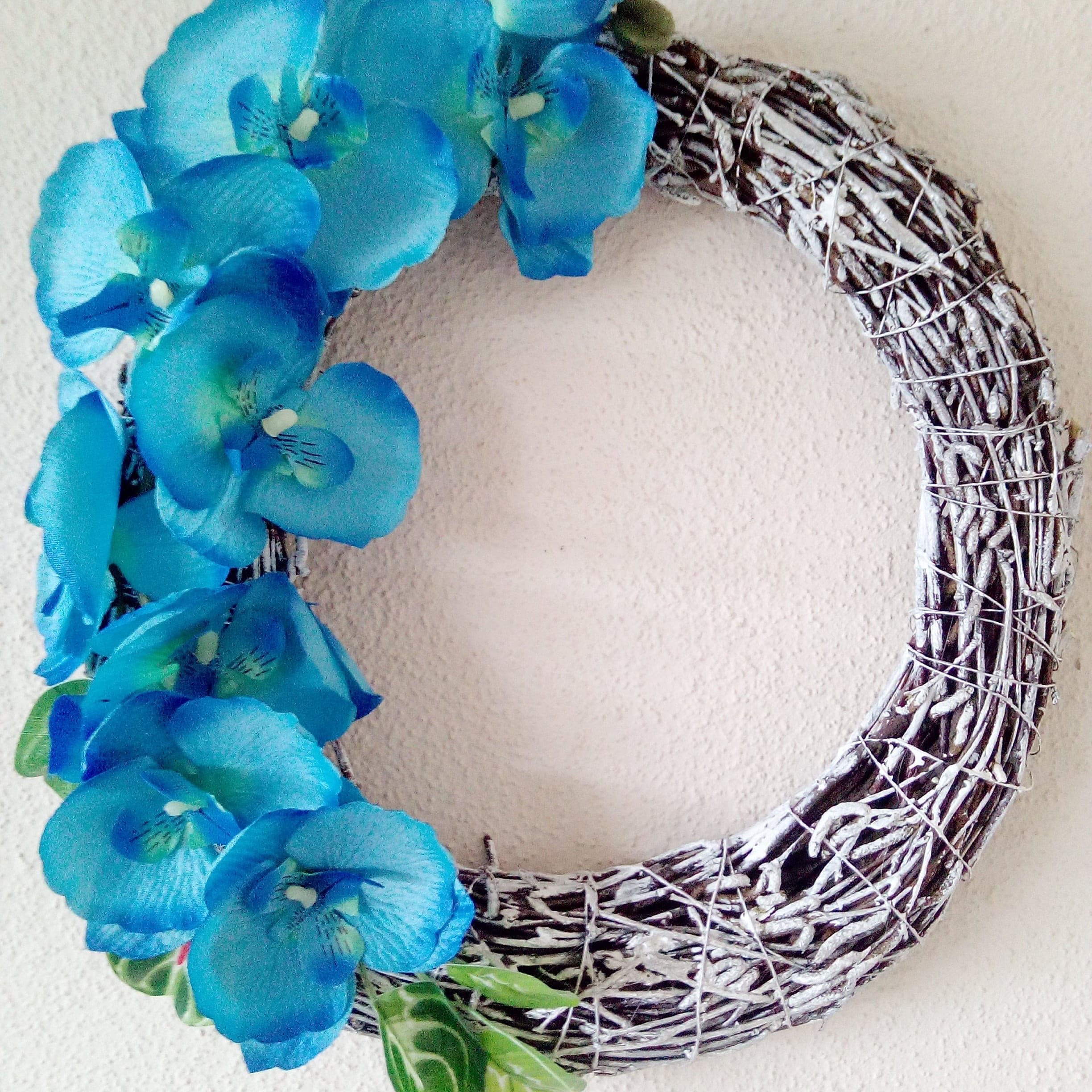 Blue Orchid Flower Wreath Embroidery