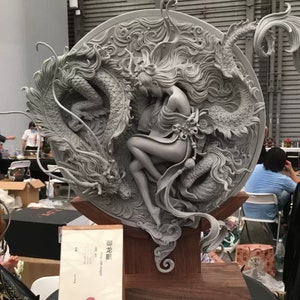 Sleeping Girl and Dragon GREY- Resin home decorations office decoration