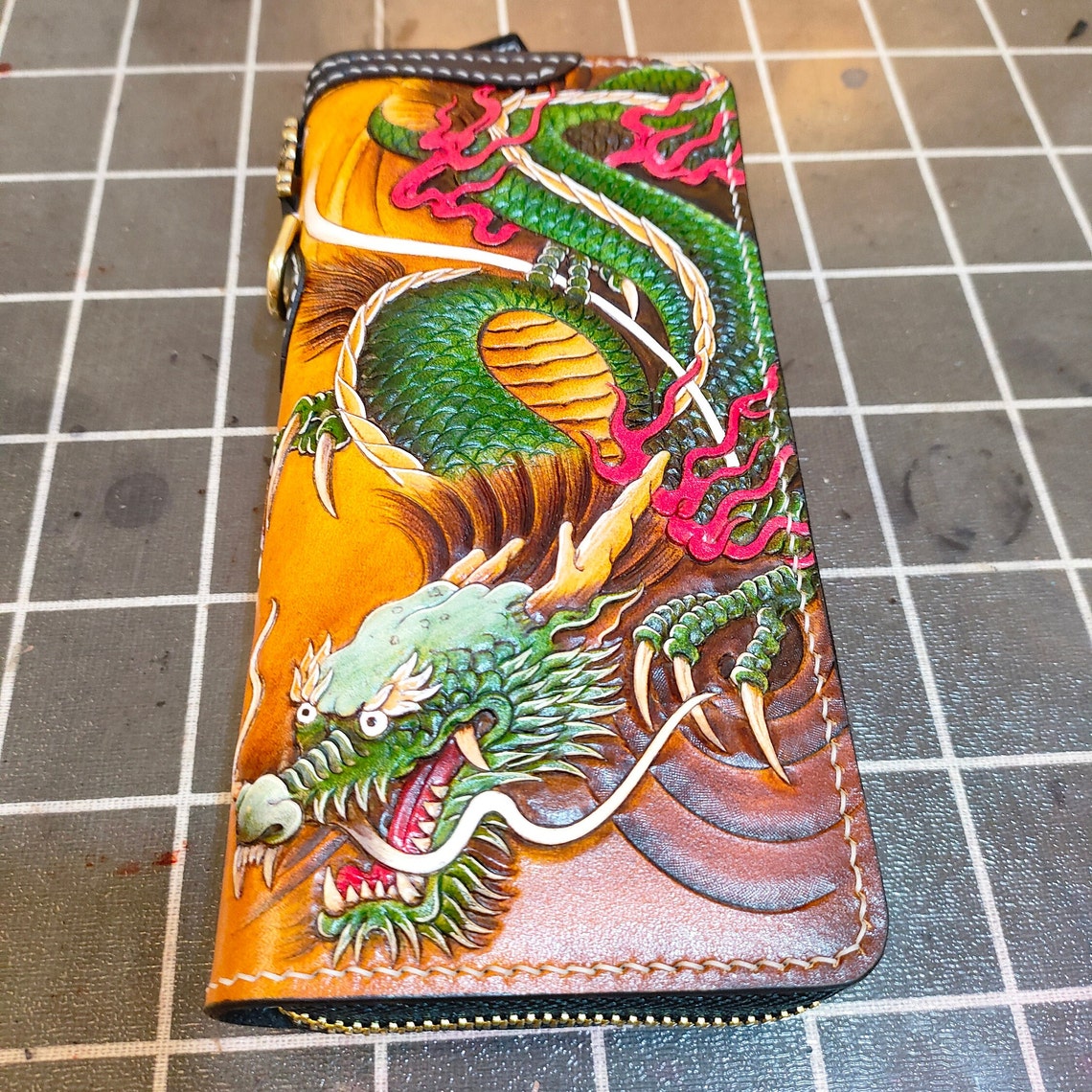 Made to Order Handmade Double Dragons Wallet Hand Carved - Etsy