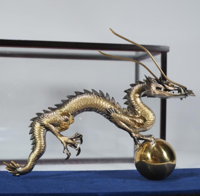 Antique Chinese Sterling Silver Dragon Statue Etsy