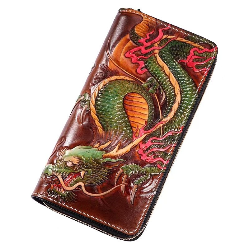 Made to Order Handmade Double Dragons Wallet Hand Carved - Etsy