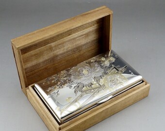 Antike japanische handgemachte Sterling Pure Silber Zigarettenetui