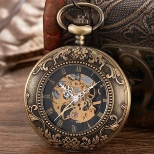 Pocket Watch Mens Gift Anniversary Birthday Wedding Usher Groomsman Valentines Present Pocket Watches UK Chain Bronze Half Hunter