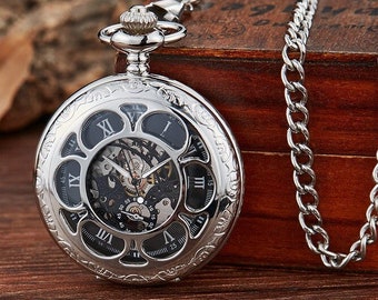 Reloj de bolsillo Hombres Regalo Aniversario Cumpleaños Boda Usher Padrino Navidad Relojes de bolsillo Reino Unido Cadena presente Steampunk Doble Medio Cazador