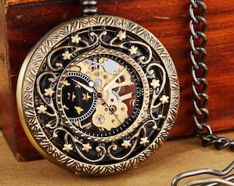 Montre de poche homme cadeau anniversaire mariage huissier d'honneur noël montres de poche Royaume-Uni cadeau chaîne steampunk bronze demi chasseur