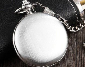 Pocket Watch Mens Gift Anniversary Birthday Wedding Usher Groomsman Christmas Present Pocket Watches UK Chain Silver Black Full Hunter