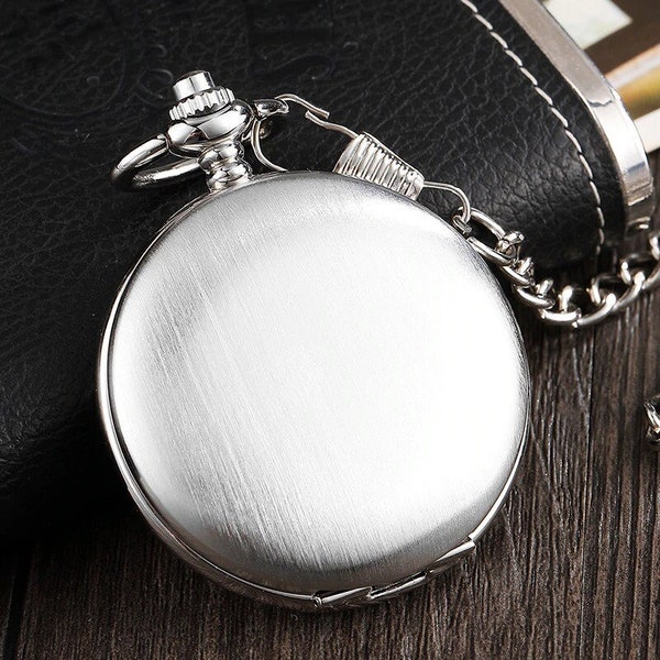 Pocket Watch Mens Gift Anniversary Birthday Wedding Usher Groomsman Christmas Present Pocket Watches UK Chain Silver Black Full Hunter