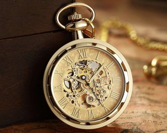 Pocket Watch Mens Gift Anniversary Birthday Wedding Usher Groomsman Christmas Pocket Watches UK Present Chain Steampunk Gold Open Face