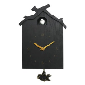 Cuckoo Clock Wooden Black New Modern Wall Mounted Pendulum