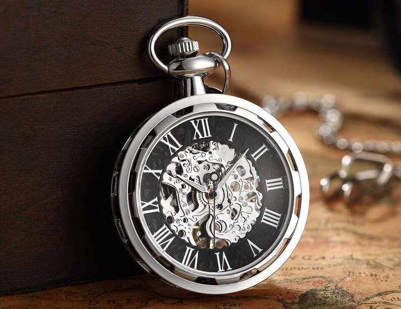 Pocket Watch Chain Box Half Hunter Skeleton Vintage Antique Mechanical Pocket Watches Man Silver Black Steampunk Ladies Automatic Taschenuhr Herren Mechanisch Montre Gousset Homme Montre De Poche Reloj De Bolsillo Zakhorloge Orologio Da Taschino UK