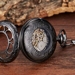 Pocket Watch Chain Box Half Hunter Skeleton Vintage Antique Mechanical Pocket Watches Man Blue Black Steampunk Ladies  Automatic Taschenuhr Herren Mechanisch Montre Gousset Homme Montre De Poche Reloj De Bolsillo Zakhorloge Orologio Da Taschino UK