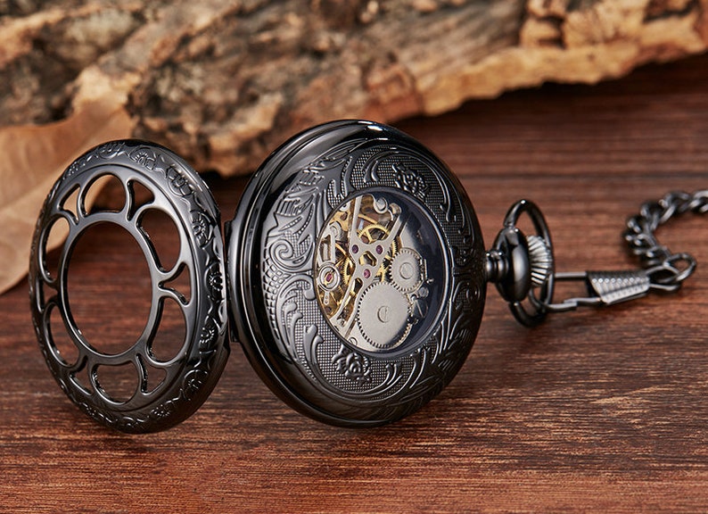 Pocket Watch Chain Box Half Hunter Skeleton Vintage Antique Mechanical Pocket Watches Man Blue Black Steampunk Ladies  Automatic Taschenuhr Herren Mechanisch Montre Gousset Homme Montre De Poche Reloj De Bolsillo Zakhorloge Orologio Da Taschino UK