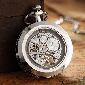 Pocket Watch Chain Box Half Hunter Skeleton Vintage Antique Mechanical Pocket Watches Man Silver Black Steampunk Ladies Automatic Taschenuhr Herren Mechanisch Montre Gousset Homme Montre De Poche Reloj De Bolsillo Zakhorloge Orologio Da Taschino UK