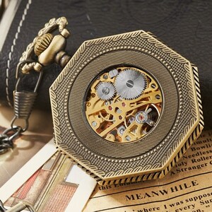 Pocket Watch Chain Box Half Hunter Skeleton Vintage Antique Mechanical Pocket Watches Man Gold Bronze Steampunk Ladies  Automatic Taschenuhr Herren Mechanisch Montre Gousset Homme Montre De Poche Reloj De Bolsillo Zakhorloge Orologio Da Taschino UK