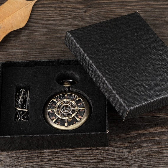 Reloj de bolsillo vintage para hombre con cadena de cuarzo nuevo reloj de  bolsillo vintage Half Hunter Classic Hand Wind mecánico reloj de bolsillo