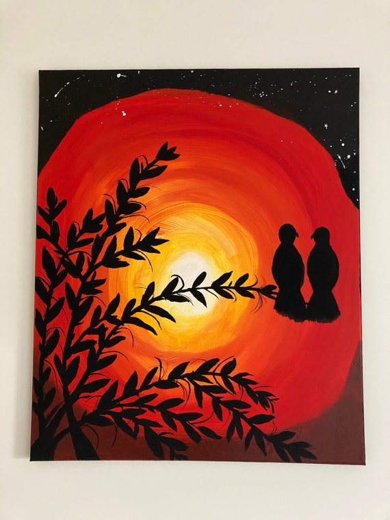 Easy Acrylic Painting, Simple Mama Bird Sunset