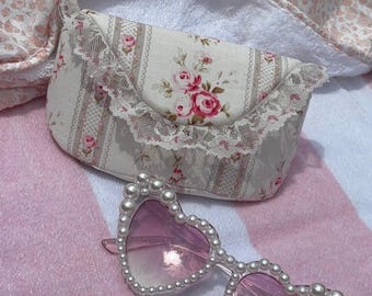 Sunglasses Eyeglass Case- Floral, romantic and fabulous with vintage lace trim and vintage lining.