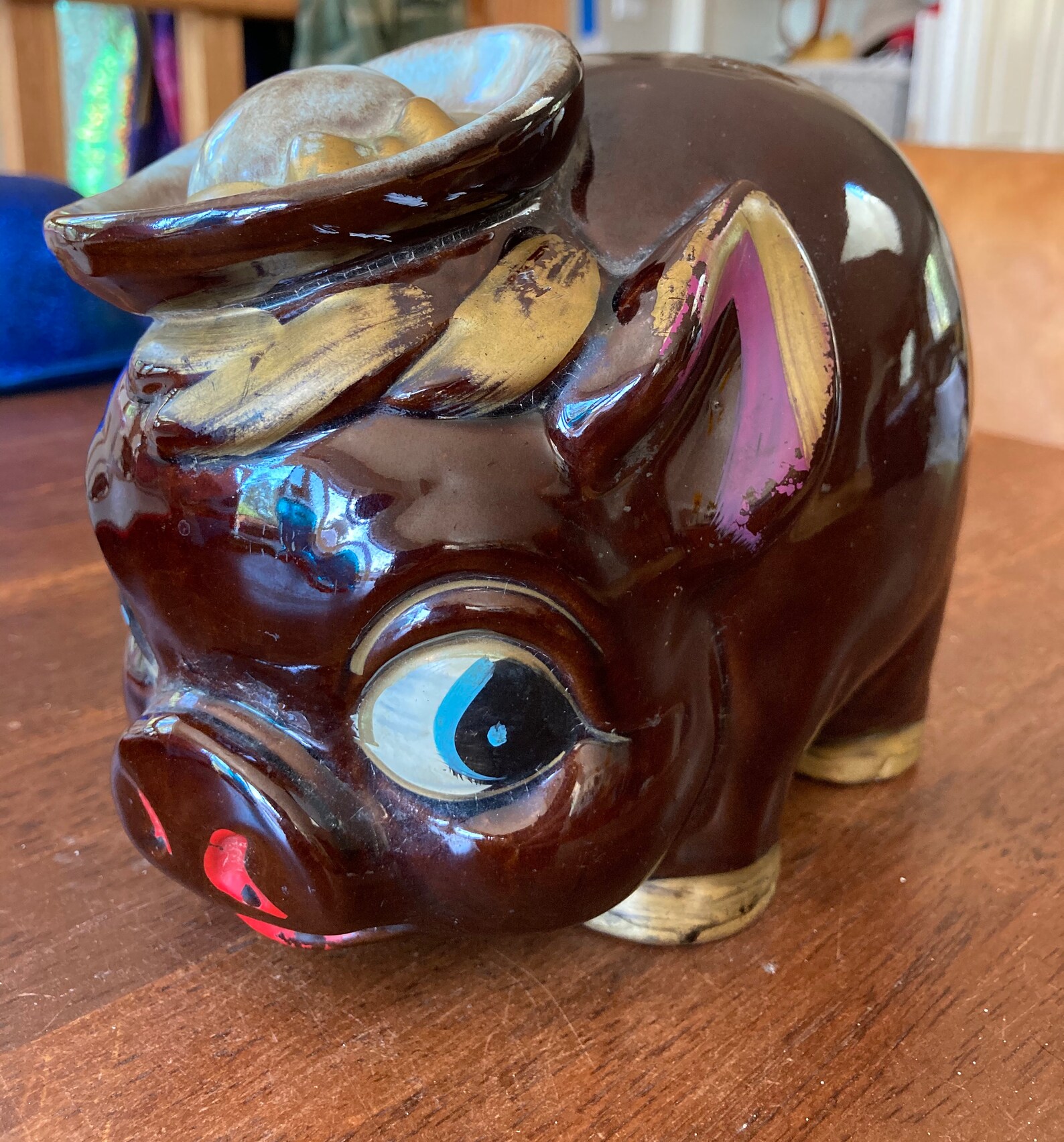 Wonderful Vintage Piggy Bank Antique Anthropomorphic Pig Brown Etsy