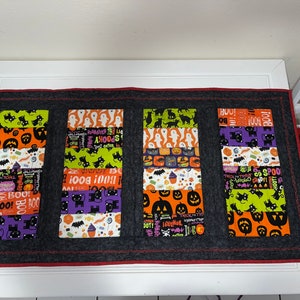 Halloween Table Runner Quilted - Square Blocked mixed fabrics with Batting.