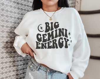 Big Gemini Energy Zodiac Sign Pullover | Personalized Gift | Custom Graphic Design Unisex Heavy Blend Crewneck Sweatshirt