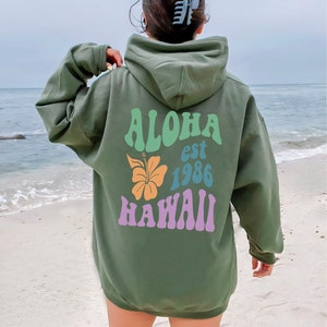 Aloha Hawaii Est 1986 | Oversized Vintage Inspired Hoodie | Personalized Gift | Custom Design Graphic Unisex Heavy Blend Hooded Sweatshirt