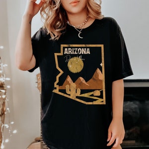Carte de l’Arizona Grand Canyon State Scottsdale Phoenix | Cadeau personnalisé | Custom Graphic Unisexe Jersey Tee à manches courtes