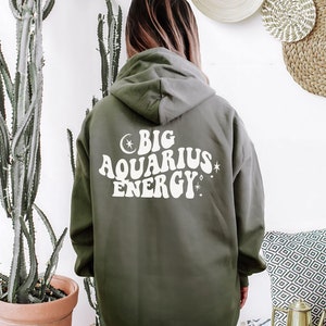 Big Aquarius Energy Zodiac Sign Pullover | Personalized Gift | Custom Graphic Design Unisex Heavy Blend Crewneck Sweatshirt