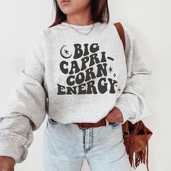 Big Capricorn Energy Zodiac Sign Pullover | Personalized Gift | Custom Graphic Design Unisex Heavy Blend Crewneck Sweatshirt