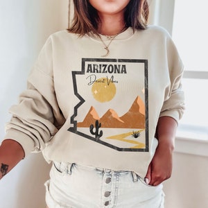Carte de l'état du Grand Canyon de l'Arizona Scottsdale Phoenix Flagstaff Sedona Desert Cactus Wild West graphique unisexe épais mélange ras du cou